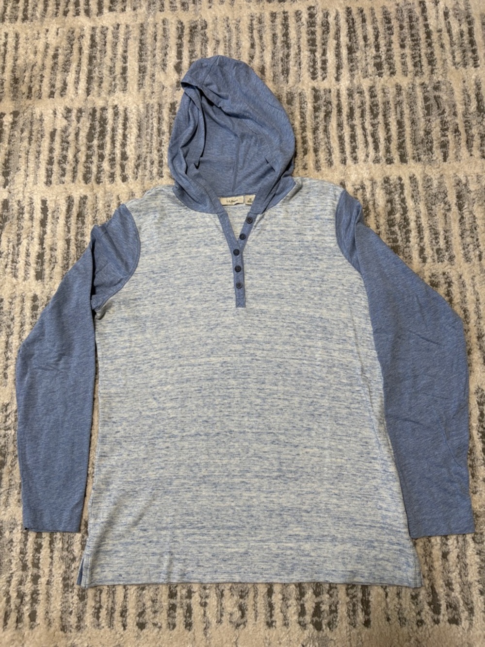 Women’s L.L. Bean Blue Heather button Up Hooded Henley-Medium